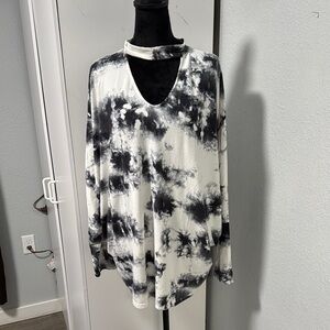 First Love Black and White Tie-Dye Long Sleeve Top